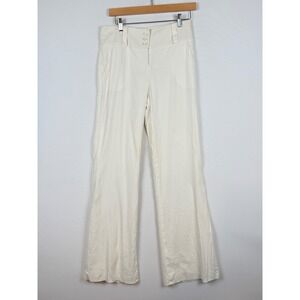 Bebe Women 4 Pants Off White Linen Blend Wide Leg Y2K Vintage Old Money Parisian